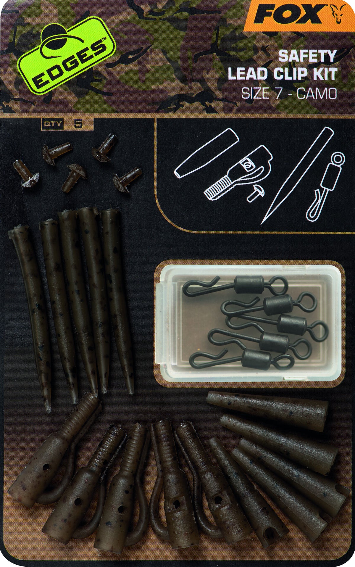 Fox Edges Camo Safety Lead Clip Kit Size 7