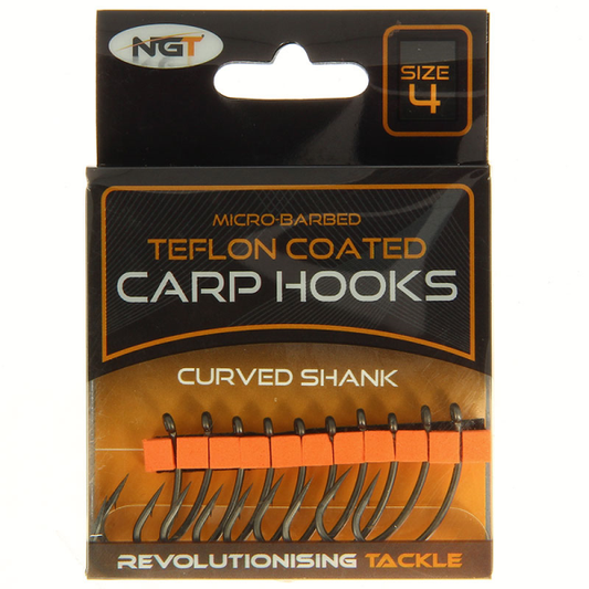 NGT Curved Shank Teflon Coated Micro Barbed Carp Hooks