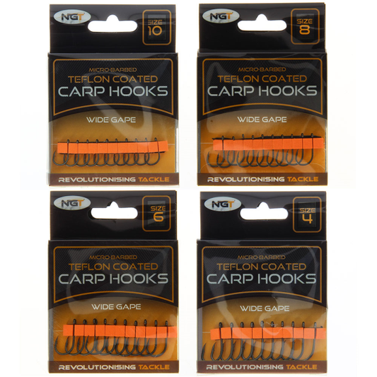 NGT Wide Gape Teflon Coated Micro Barbed Carp Hooks