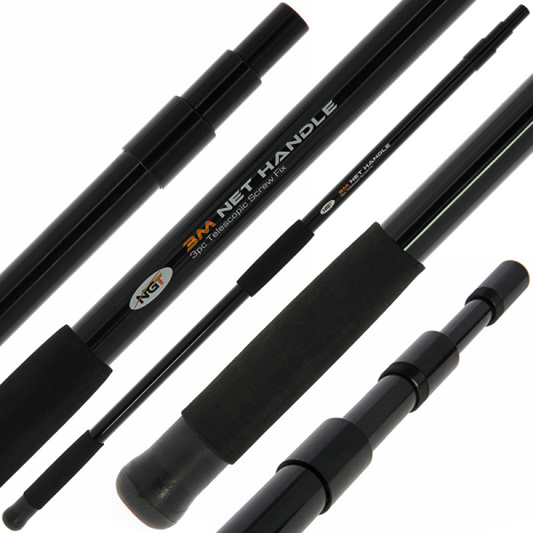 NGT 3m, 3pc Fiberglass 'Screw Fix' Net Handle