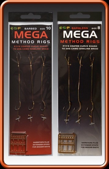 ESP Mega Method Feeder Rig (3 rigs per pack. Barbed)