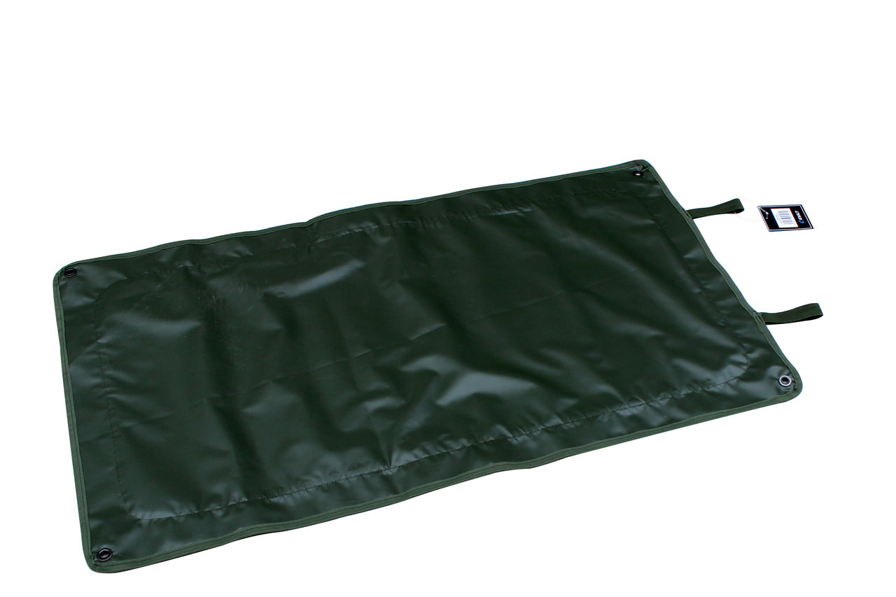 Green vinyl mat with straps on a white background