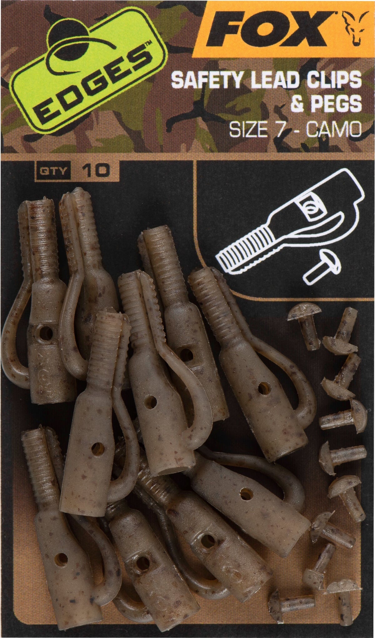Fox Edges Camo Size 7 lead clip + pegs
