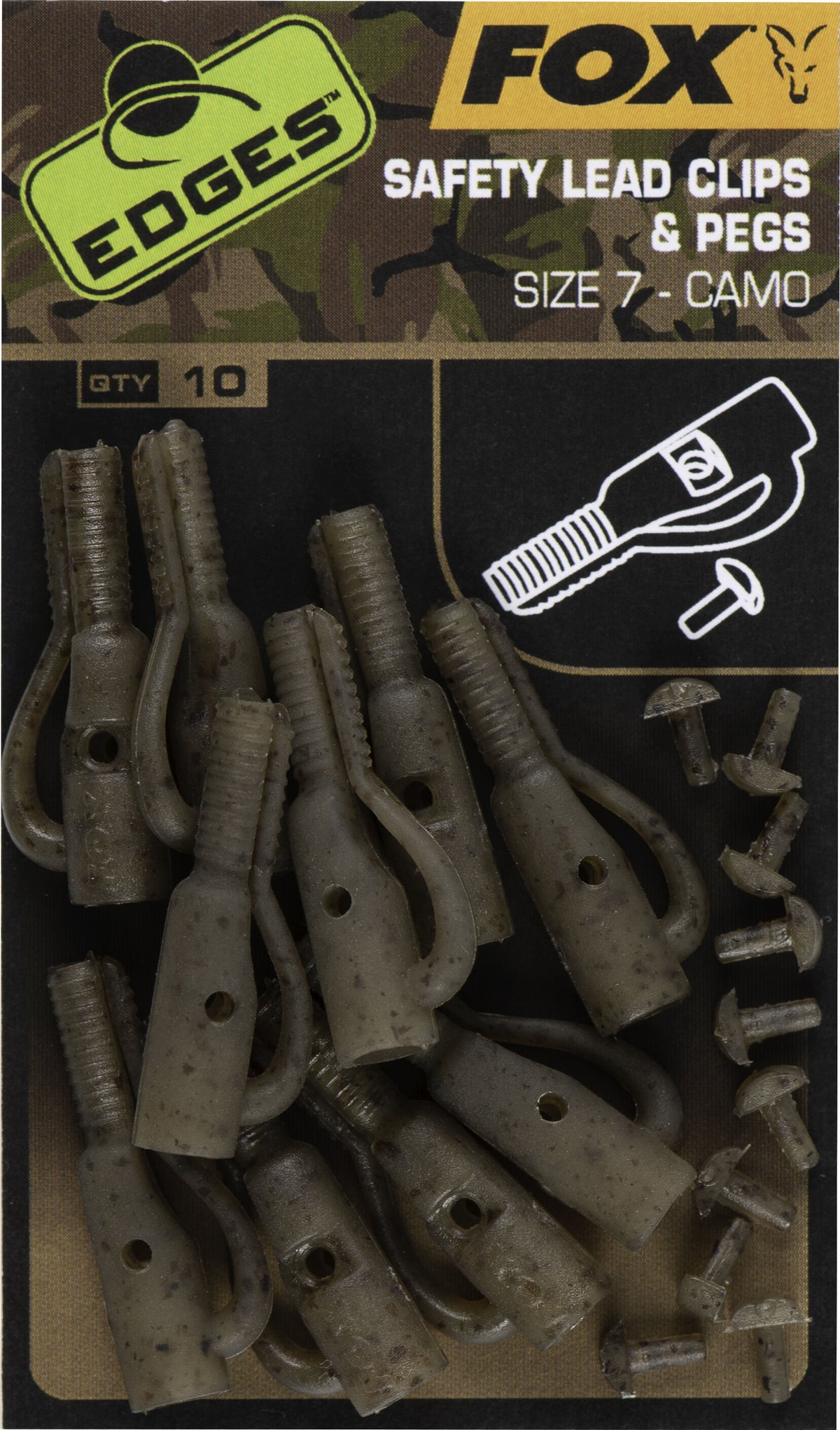 Fox Edges Camo Size 7 lead clip + pegs