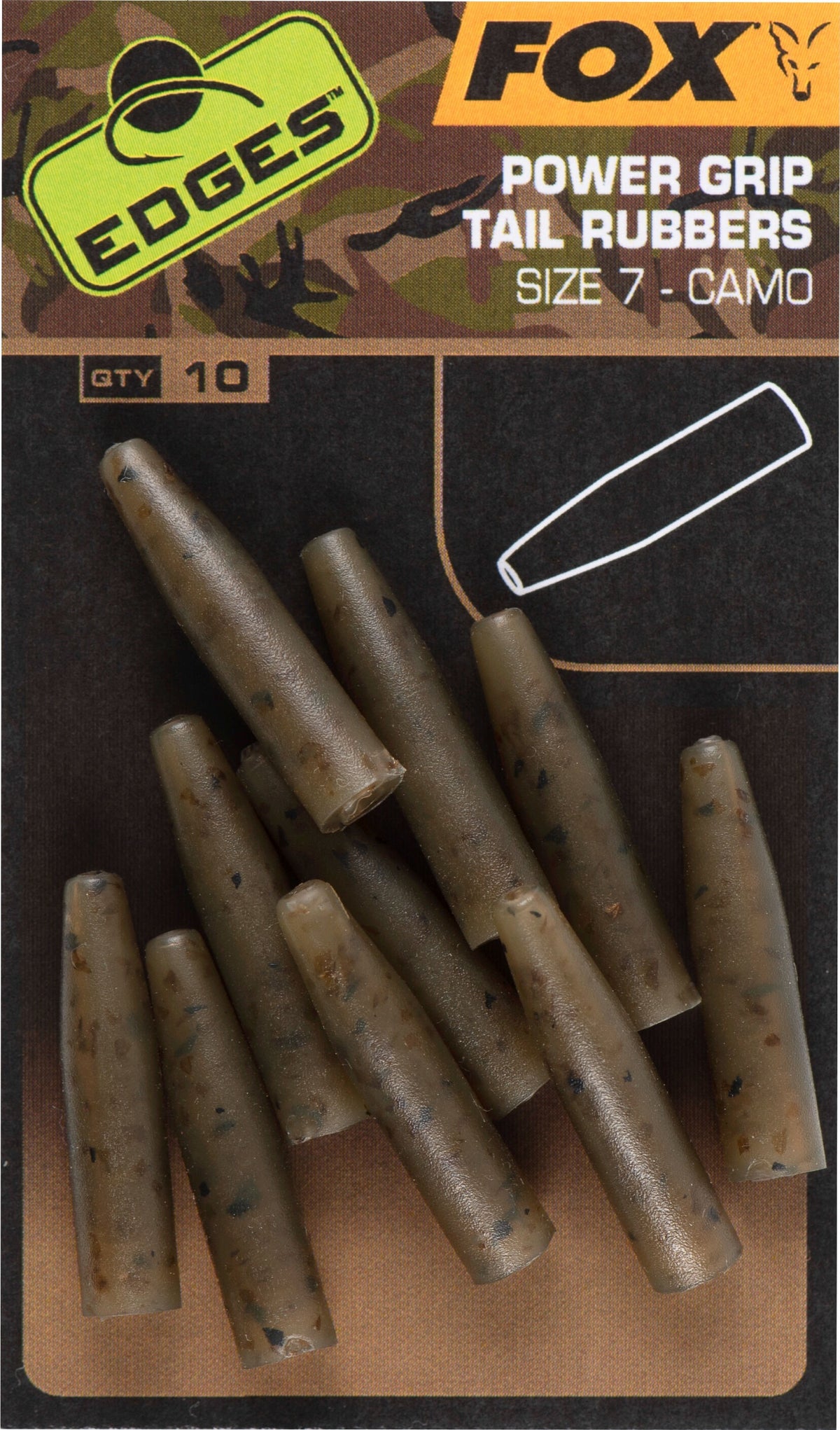 Fox Edges Camo Powergrip tail rubbers size 7x 10pcs