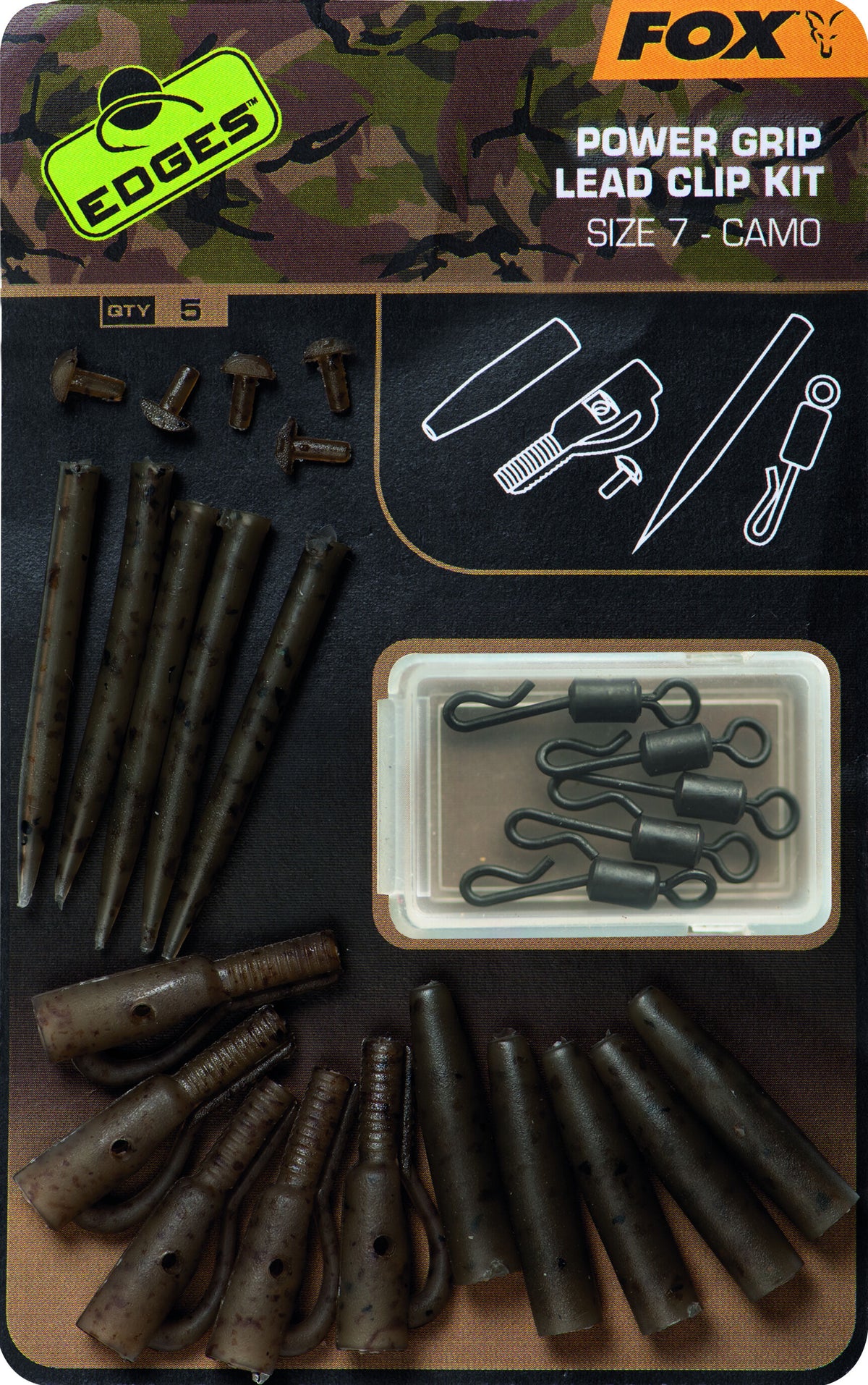 Fox Edges Power Grip Lead Clip Kit Size 7 Camo